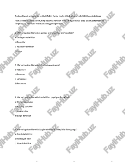 marvaridguldoshlar oilasi tasnifi — DOCX