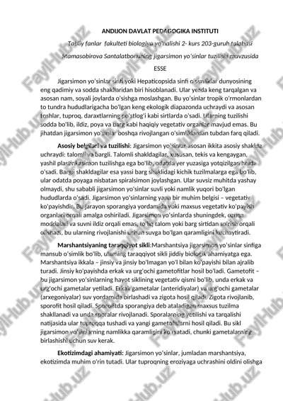 jigarsimon yo'sinlar tuzilishi — DOCX