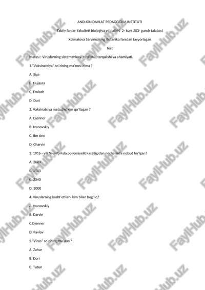 botanika fanidan tayyorlangan test — DOCX
