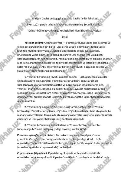yòsinlar bo‘limi (gymnosperms) — DOCX