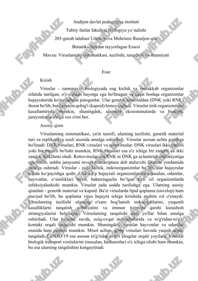 viruslarning sistematikasi, tuzilishi, tarqalishi va ahamiyati — DOCX