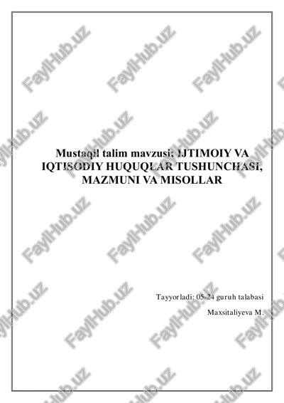 ijtimoiy va iqtisodiy huquqlar tushunchasi, mazmuni va misollar — PDF