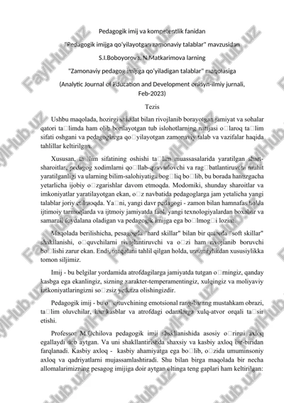 pedagogik imij va kompetentlik fanidan — DOCX