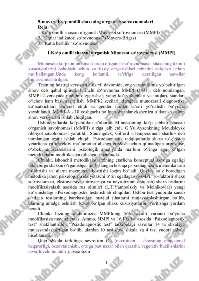 ko‘p omilli shaxsni o‘rganish minnesot so‘rovnomasi (mmpi) — DOCX