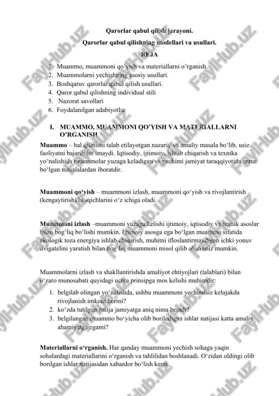 qarorlar qabul qilish jarayoni — DOCX
