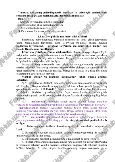 shaxs psixodiagnostik baholash va testlashtirish — DOCX
