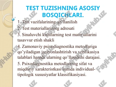test tuzishning asosiy bosqichlari — PPTX