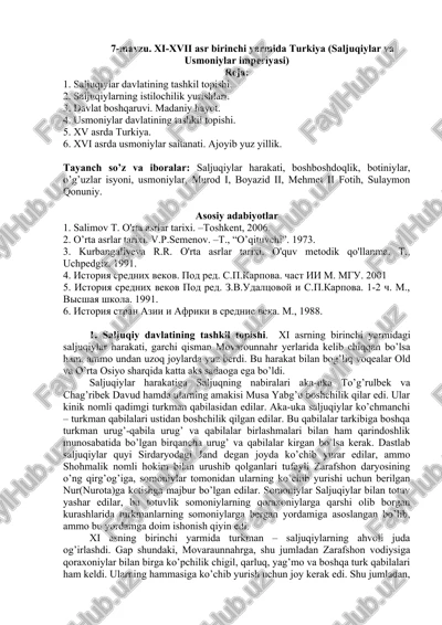 saljuqiylar va usmoniylar imperiyasi tarixi — DOCX