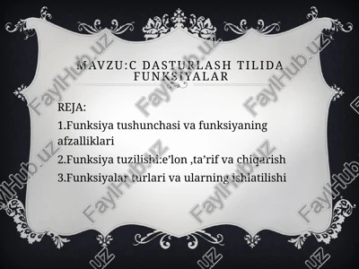 dasturlash tilida funksiyalar — PPTX