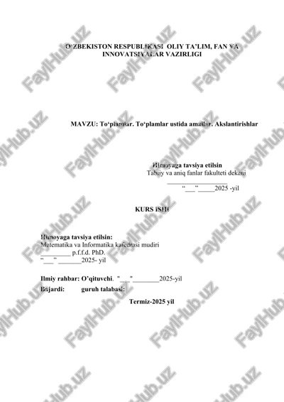 to‘plamlar. to‘plamlar ustida amallar. akslantirishlar — DOCX