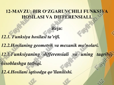 bir o‘zgaruvchili funksiya hosilasi va differensiali — PPT