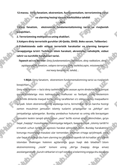 diniy fanatizm va ekstremizm — DOCX