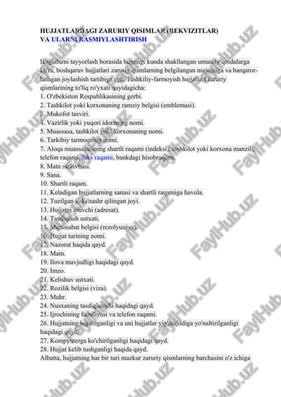 hujjatlardagi zaruriy qisimlar (rekvizitlar) — DOCX