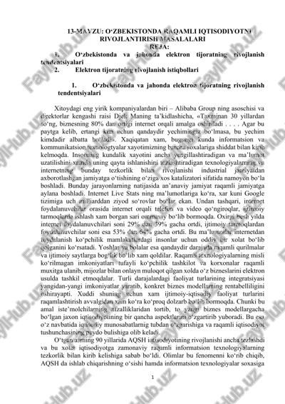 o‘zbekistonda raqamli iqtisodiyotni rivojlantirish masalalari — DOCX