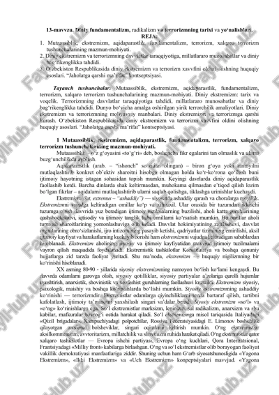 diniy fundamentalizm, radikalizm va terrorizmning tarixi va yo‘nalishlari — DOCX