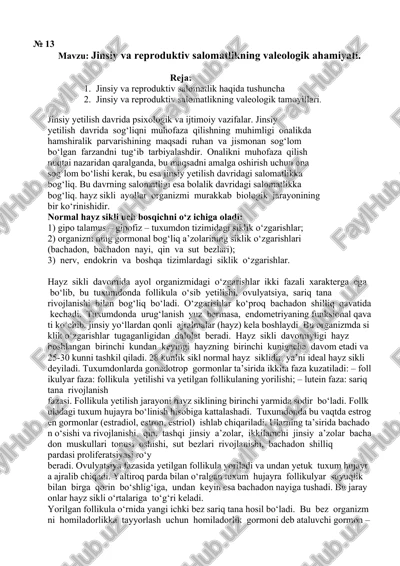 jinsiy va reproduktiv salomatlikning valeologik ahamiyati — DOCX