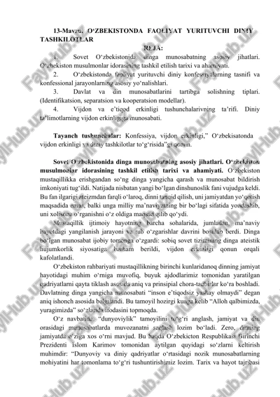 o‘zbekistonda faoliyat yurituvchi diniy tashkilotlar — DOCX