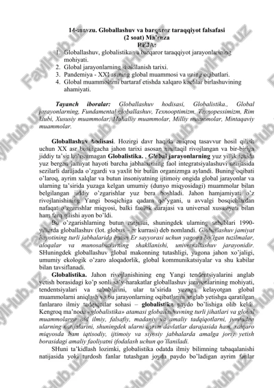 globallashuv va barqaror taraqqiyot falsafasi — DOCX