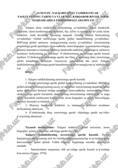 xalqaro tashkilotlarning terrorizmga qarshi kurash — DOCX