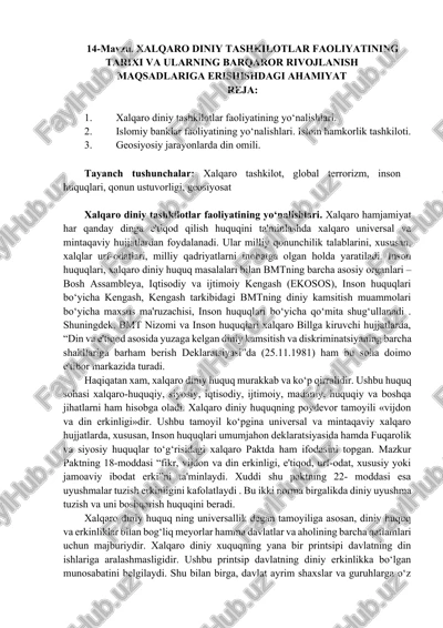 xalqaro diniy tashkilotlar faoliyatining tarixi va ularning barqaror rivojlanish maqsadlariga erishishdagi ahamiyat — DOCX