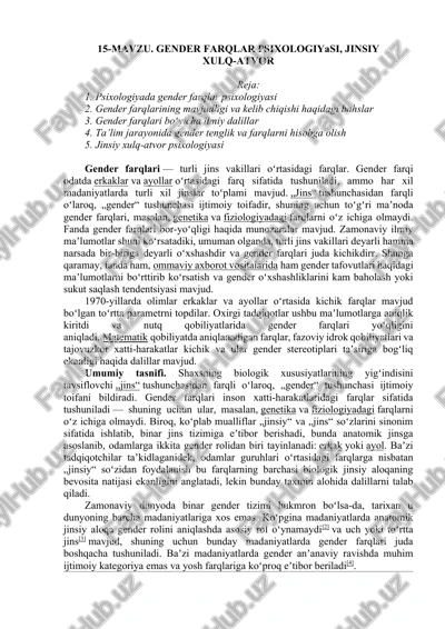 gender farqlar psixologiyasi, jinsiy xulq-atvor — DOCX