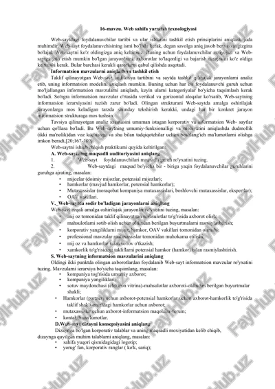 web sahifa yaratish texnologiyasi — DOCX