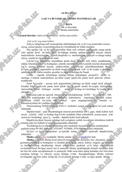 lak va buyoqlar, shisha materiallar — DOCX