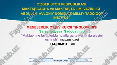 "maktabning favqulodda holatlarga tayyorlik darajasini oshirish" — PPTX