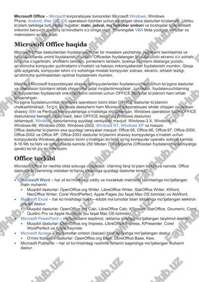 microsoft office. xaqida ma`lumot — DOCX
