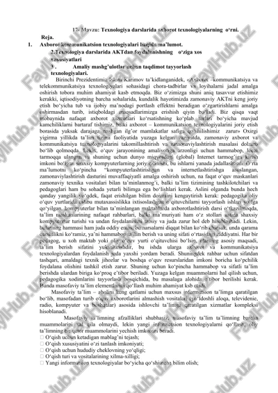 texnologiya darslarida axborot texnologiyalarning o‘rni — DOC