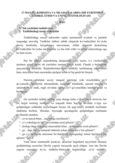 korxona va muassasalarda ish yuritishni tashkil etish va uning texnologiyasi — DOCX