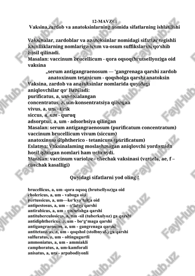 vaksina, zardob va anatoksinlarning nomida sifatlarning ishlatilishi — DOCX