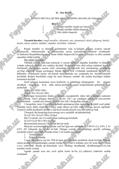 rangli metallar ishlab chiqarish — DOCX