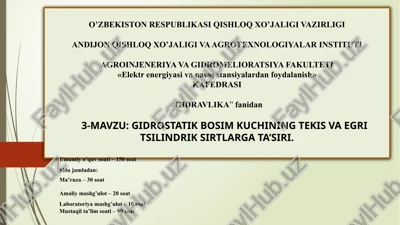 gidrostatik bosim kuchining tekisva egritsilindrik sirtlarga ta’siri — PPTX