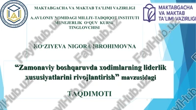 "a.avloniy nomidagi milliy-tadqiqot institutimenejerlik o‘quv kursi" — PPT