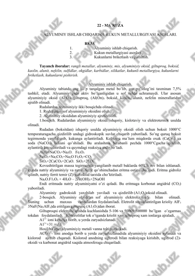 alyuminiy ishlab chiqarish — DOCX