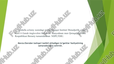 mavzu: darsdan tashqaritash — PPTX