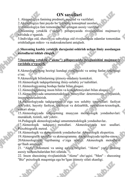 akmeologiya fanining predmeti, maqsad va vazifalari — DOC