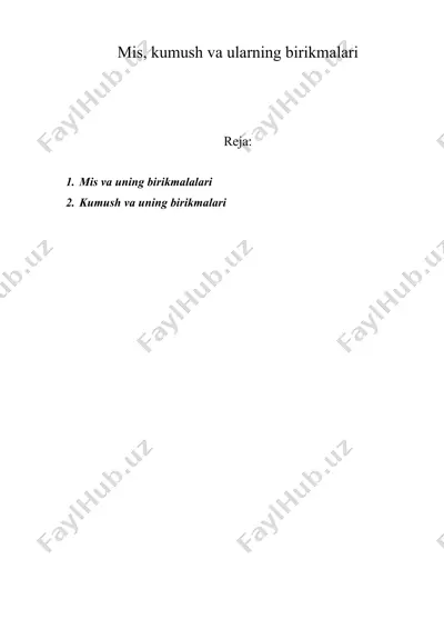 mis, kumush va ularning birikmalari — DOC