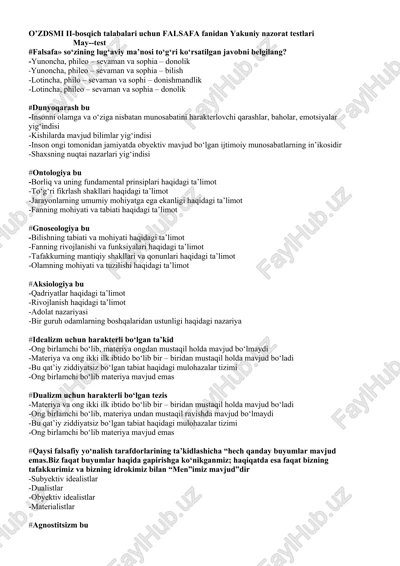 falsafa fanidan yakuniy nazorat testlari — DOC