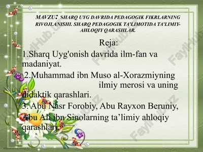 sharq uyg'onish davri pedagogik fikrlarning rivojlanishi — PPTX