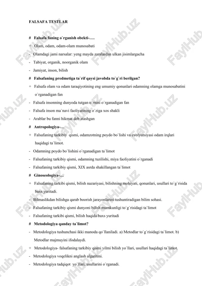 falsafa testlar — DOCX