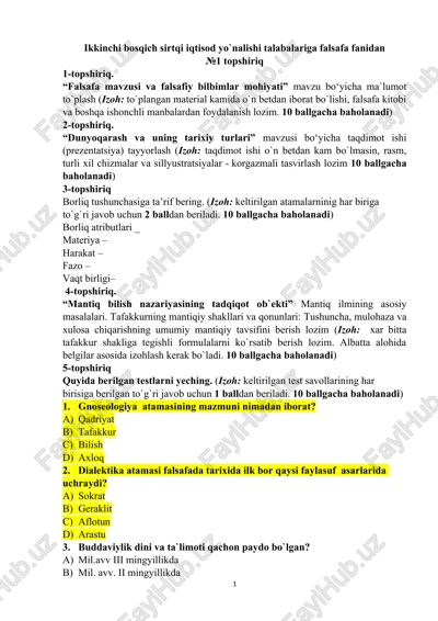 falsafa mavzusi va falsafiy bilbimlar mohiyati — DOCX