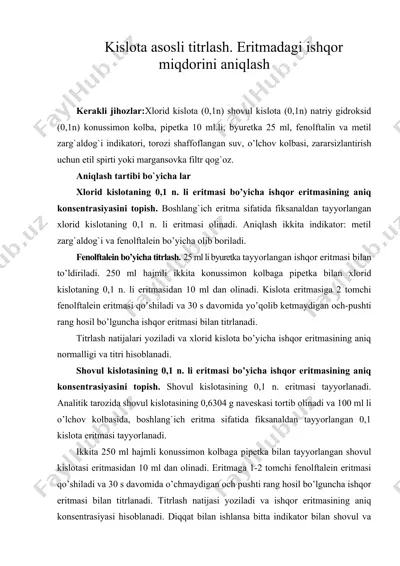 kislota asosli titrlash. eritmadagi ishqor miqdorini aniqlash — DOC