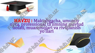 maktabgacha, umumiy o’rta, professional ta’limning mavjud holati, muammolari va rivojlanish yo’llari — PPTX