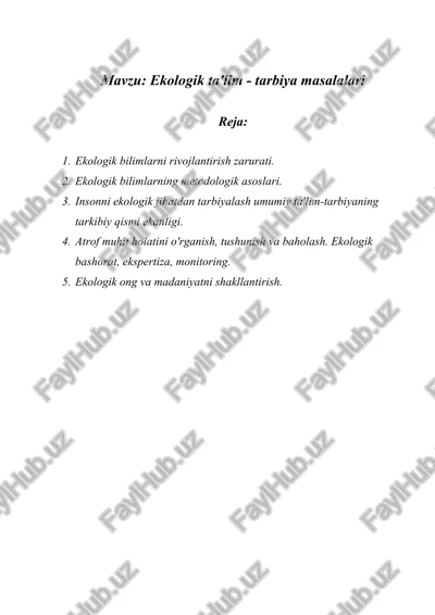 ekologik ta'lim - tarbiya masalalari — DOCX