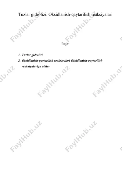 tuzlar gidrolizi. oksidlanish-qaytarilish reaksiyalari — DOC