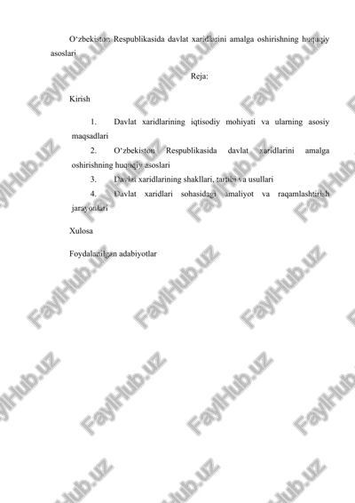 davlat xaridlarini amalga oshirishning huquqiy asoslari — DOCX