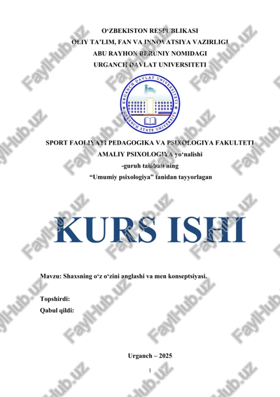 shaxsning o‘z o‘zini anglashi va men konseptsiyasi — DOCX