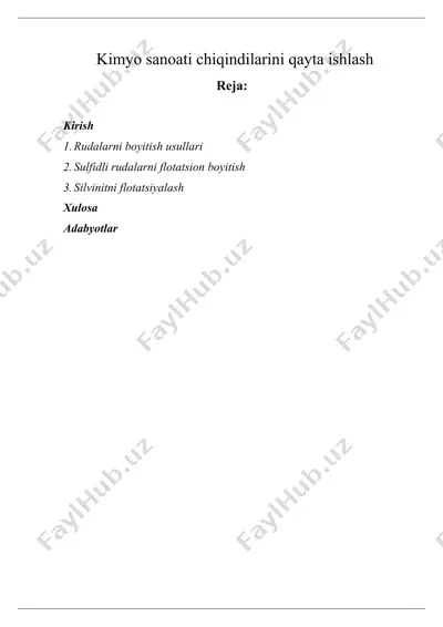 kimyo sanoati chiqindilarini qayta ishlash — DOCX